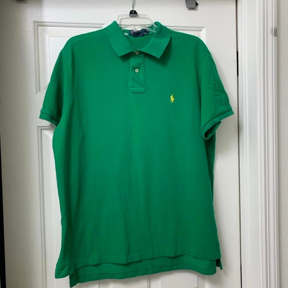Vintage Polo Ralph Lauren Green Polo Shirt Mens XL Custom Fit Yellow Pony Logo